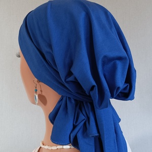 Kendő - Elegáns fejkendő - masnis, királykék pamut kendő - paróka helyett - kemoterápiás kezelések idejére - ruha & divat - sál, sapka, kendő - kendő - Meska.hu