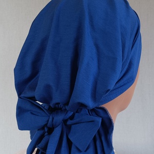 Kendő - Elegáns fejkendő - masnis, királykék pamut kendő - paróka helyett - kemoterápiás kezelések idejére - ruha & divat - sál, sapka, kendő - kendő - Meska.hu