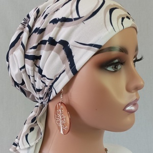 Kendő - kemoterápiás kendő - világos bézs, mintás pamut fejkendő - paróka helyett daganatos betegeknek is - ruha & divat - sál, sapka, kendő - kendő - Meska.hu