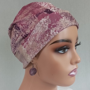 Sapka - Kemoterápiás sapka - bézs-bordó mintás -, daganatos kezelések idejére - ruha & divat - sál, sapka, kendő - kendő - Meska.hu