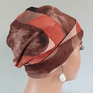 Sapka - Kemoterápiás sapka -, rozsdavörös-barna mintás - paróka helyett -, daganatos kezelések idejére is - ruha & divat - sál, sapka, kendő - kendő - Meska.hu