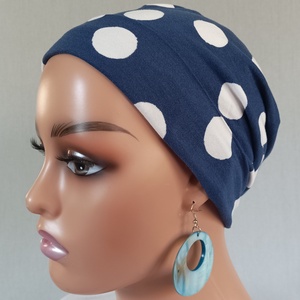 Sapka - Kemoterápiás sapka - sötétkék -fehérpettyes -, paróka helyett - daganatos kezelések idejére is - ruha & divat - sál, sapka, kendő - kendő - Meska.hu