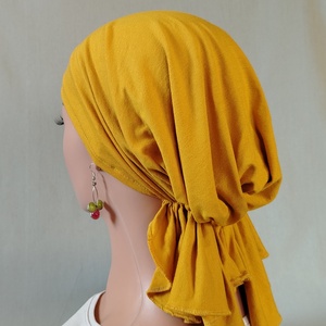 Kendő - kemoterápiás kendő -aranysárga pamut fejkendő - paróka helyett daganatos betegeknek is - ruha & divat - sál, sapka, kendő - kendő - Meska.hu