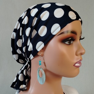 Kendő - kemoterápiás kendő - kék-fehérpettyes pamut fejkendő - paróka helyett daganatos betegeknek is - ruha & divat - sál, sapka, kendő - kendő - Meska.hu