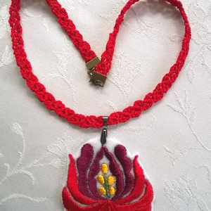 Kalocsai piros virág - ékszer - nyaklánc - medál - Meska.hu