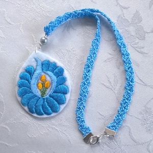 Kalocsai kék szett - ékszer - nyaklánc - medálos nyaklánc - Meska.hu