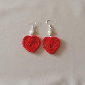 Piros szívecske - ékszer - fülbevaló - lógó fülbevaló - Meska.hu