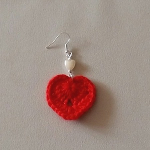 Piros szívecske - ékszer - fülbevaló - lógó fülbevaló - Meska.hu