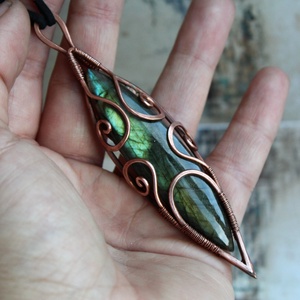 Talizmán - vörösréz medál labradorittal - ékszer - nyaklánc - medál - Meska.hu