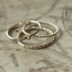 Pötty - három darabból álló rakásolható ezüst gyűrűszett arany pöttyel, Ékszer, Gyűrű, Vékony gyűrű, Ékszerkészítés, Ötvös, MESKA
