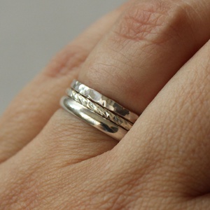 Minták - három darabból álló rakásolható ezüst gyűrűszett, Ékszer, Gyűrű, Vékony gyűrű, Ékszerkészítés, Ötvös, Meska