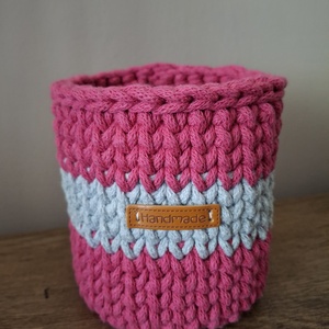 Rózsaszín horgolt tároló - otthon & életmód - tárolás & rendszerezés - íróasztali tároló - Meska.hu