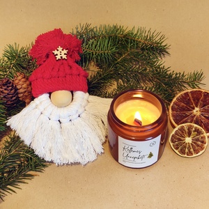 Makramé Mikulás + Illatgyertya Ajándékcsomag -120g, Ajándék barátnőnek, kollégának, szülőknek, ajándék box - karácsony - karácsonyi lakásdekoráció - karácsonyi illatgyertya, mécses - Meska.hu