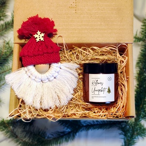 Makramé Mikulás + Illatgyertya Ajándékcsomag -120g, Ajándék barátnőnek, kollégának, szülőknek, ajándék box, Karácsony, Karácsonyi lakásdekoráció, Karácsonyi illatgyertya, mécses, Gyertya-, mécseskészítés, Mindenmás, MESKA