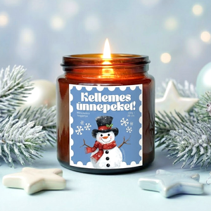 Karácsonyi Illatgyertya -120g, Kellemes Ünnepeket illatgyertya, karácsonyi apró ajándék, hóember - Meska.hu
