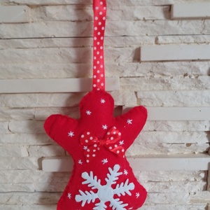 Filc karácsonyfadísz - hópelyhes, piros angyalka - karácsony - karácsonyi lakásdekoráció - karácsonyfadíszek - Meska.hu