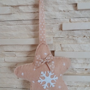 Filc karácsonyfadísz - hópelyhes, bézs csillag - karácsony - karácsonyi lakásdekoráció - karácsonyfadíszek - Meska.hu