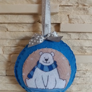 Filc karácsonyfadísz - jégen csücsülő jegesmaci, sötétkék - karácsony - karácsonyi lakásdekoráció - karácsonyfadíszek - karácsonyi lakásdekoráció - Meska.hu