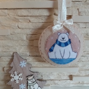 Filc karácsonyfadísz - jégen csücsülő jegesmaci, bézs, Karácsony, Otthon & Életmód, Karácsonyi lakásdekoráció, Karácsonyfadíszek, Mindenmás, Varrás, MESKA