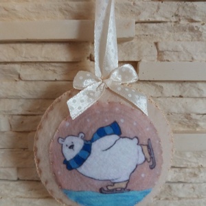 Filc karácsonyfadísz - korcsolyázó jegesmaci, bézs - karácsony - karácsonyi lakásdekoráció - karácsonyfadíszek - karácsonyi lakásdekoráció - Meska.hu