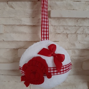 Filc karácsonyi dísz szett - piros kockás, macikás és csengős - karácsony - karácsonyi lakásdekoráció - karácsonyfadíszek - Meska.hu