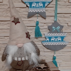 Filc téli duó - szürke és türkiz színvilágban, szarvasokkal - karácsony - karácsonyi lakásdekoráció - karácsonyfadíszek - Meska.hu