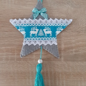 Filc téli duó - szürke és türkiz színvilágban, szarvasokkal - karácsony - karácsonyi lakásdekoráció - karácsonyfadíszek - Meska.hu