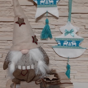 Filc téli duó - fehér és türkiz színvilágban, szarvasokkal - karácsony - karácsonyi lakásdekoráció - karácsonyfadíszek - Meska.hu