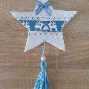 Filc téli duó - fehér és kék színvilágban, szarvasokkal - karácsony - karácsonyi lakásdekoráció - karácsonyfadíszek - Meska.hu