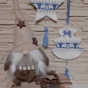 Filc téli duó - fehér és kék színvilágban, szarvasokkal - karácsony - karácsonyi lakásdekoráció - karácsonyfadíszek - Meska.hu