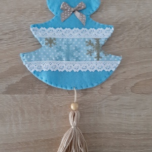 Filc téli duó - kék és barna színvilágban, hópelyhekkel - karácsony - karácsonyi lakásdekoráció - karácsonyfadíszek - Meska.hu