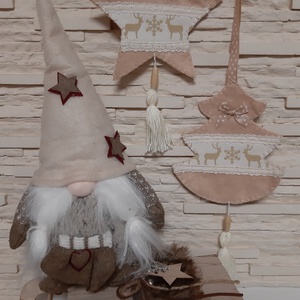 Filc téli duó - bézs és barna színvilágban, rénszarvasokkal - karácsony - karácsonyi lakásdekoráció - karácsonyfadíszek - Meska.hu