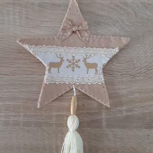 Filc téli duó - bézs és barna színvilágban, rénszarvasokkal - karácsony - karácsonyi lakásdekoráció - karácsonyfadíszek - Meska.hu