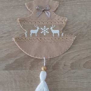 Filc téli duó - világosbarna és fehér színvilágban, rénszarvasokkal - karácsony - karácsonyi lakásdekoráció - karácsonyfadíszek - Meska.hu
