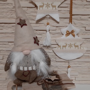 Filc téli duó - fehér és barna színvilágban, rénszarvasokkal - karácsony - karácsonyi lakásdekoráció - karácsonyfadíszek - Meska.hu