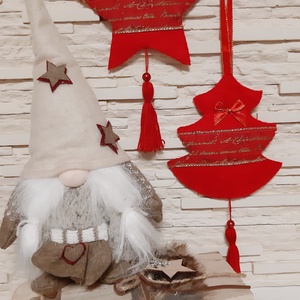 Filc téli duó - piros és arany színvilágban - karácsony - karácsonyi lakásdekoráció - karácsonyfadíszek - Meska.hu