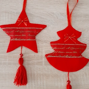 Filc téli duó - piros és arany színvilágban - karácsony - karácsonyi lakásdekoráció - karácsonyfadíszek - Meska.hu