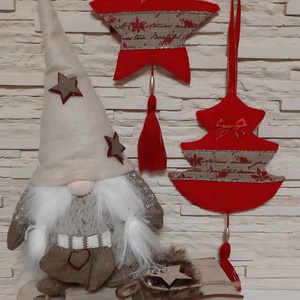 Filc téli duó - piros és natúr színvilágban - karácsony - karácsonyi lakásdekoráció - karácsonyfadíszek - Meska.hu