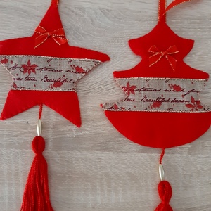 Filc téli duó - piros és natúr színvilágban - karácsony - karácsonyi lakásdekoráció - karácsonyfadíszek - Meska.hu