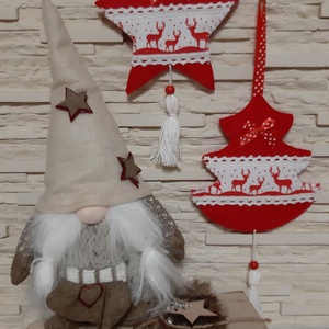 Filc téli duó - piros és fehér színvilágban, rénszarvasokkal - karácsony - karácsonyi lakásdekoráció - karácsonyfadíszek - Meska.hu