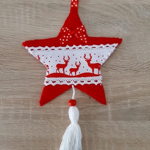 Filc téli duó - piros és fehér színvilágban, rénszarvasokkal - karácsony - karácsonyi lakásdekoráció - karácsonyfadíszek - Meska.hu