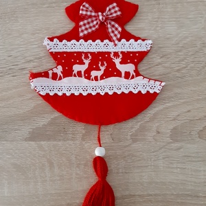 Filc téli duó - piros és fehér színvilágban, rénszarvasokkal - karácsony - karácsonyi lakásdekoráció - karácsonyfadíszek - Meska.hu