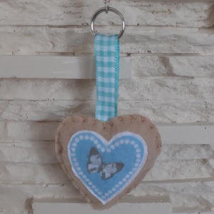 Filc mini szívecske kulcstartó barna és kék színárnyalatokban, felirattal - táska & tok - kulcstartó & táskadísz - kulcstartó - Meska.hu