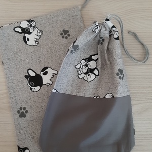 Bármitartó zsákocska szett - bulldogos, szürke színvilágban - táska & tok - bevásárlás & shopper táska - shopper, textiltáska, szatyor - Meska.hu