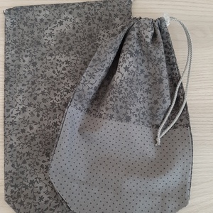 Bármitartó zsákocska szett - virágos, szürke színvilágban, Táska & Tok, Bevásárlás & Shopper táska, Shopper, textiltáska, szatyor, Varrás, MESKA