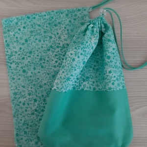 Bármitartó zsákocska szett - virágos, türkiz-menta színvilágban - táska & tok - bevásárlás & shopper táska - shopper, textiltáska, szatyor - Meska.hu