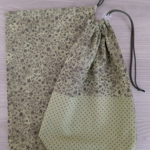 Bármitartó zsákocska szett - virágos, natúrzöld színvilágban - táska & tok - bevásárlás & shopper táska - shopper, textiltáska, szatyor - Meska.hu