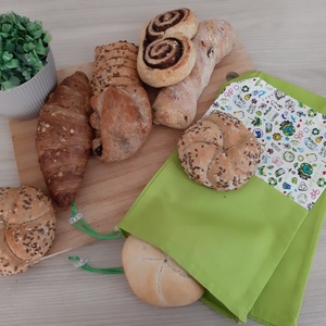 Bármitartó zsákocska szett - környezetvédelem mintás, zöld színvilágban, Táska & Tok, Bevásárlás & Shopper táska, Shopper, textiltáska, szatyor, Varrás, MESKA