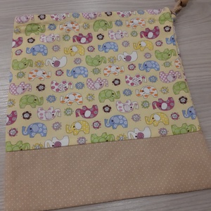 Tisztasági vagy cipős zsák - kiselefántos, natúr tűpöttyössel - játék & sport - ovis felszerelés - ovis tornazsák - Meska.hu