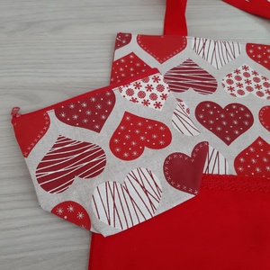 Shopper és cipzáras nesszeszer szett - piros, szívecskés - táska & tok - bevásárlás & shopper táska - shopper, textiltáska, szatyor - Meska.hu